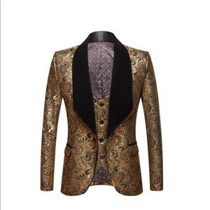 Brand new gold blazer with vest. Never worn. Very nice